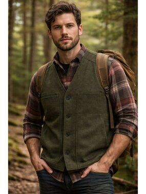 Stormy Kromer 100% Wool Olive Button Vest XL Handcrafted In USA